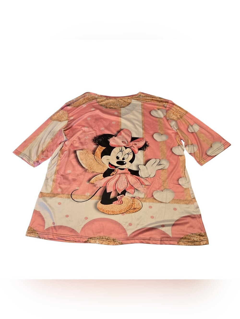 Minnie Mouse All Over Printed Pink Top Women's 5X Polka Dots and White Hearts - Picture 10 of 10